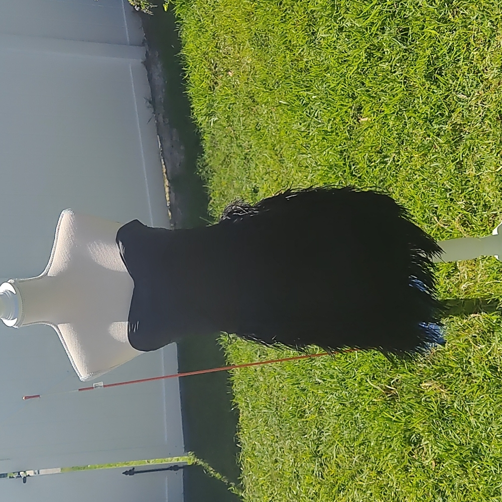 Black strapless mini feather dress